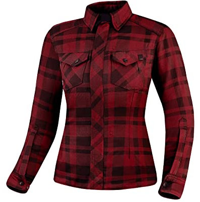 SHIMA RENEGADE LADY 2 Motorrad Hemd Damen - Verschleißfest Baumwolle Karierte Motorradjacke Damen mit CE Protektoren, FiberQL - Aramid und Kühlungsschicht, Reißverschluss (Rot, XS)