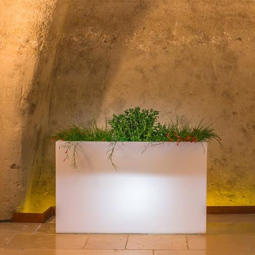 Decorspace Vaso luminoso FlowerPot Bright con led decorazione Made in Italy per esterno da 80x35x50h cm (Bianco, Con cavo)
