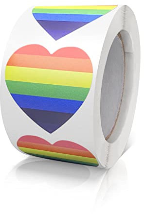 Rainbow Heart Stickers Roll 3.8 cm Gay Pride LGBT Love Stripe Sticker Waterproof Removable Labels for Scrapbooking Envelope Decorations 500 PCS