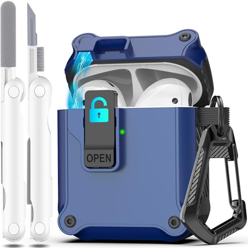 R-fun Kompatibel mit AirPods 2 Generation Hülle 2019, 1 Gen 2016 Case Cover, automatisches Pop-Up-Deckel-Design für Apple Airpods Hülle mit Reinigungsset & Schlüsselanhänger,Blau