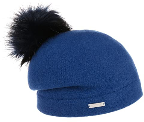 Seeberger Tamisa Pompon Walkmütze mit Bommel Mütze Wintermütze Wollmütze Long Beanie Bommelmütze (One Size - blau)