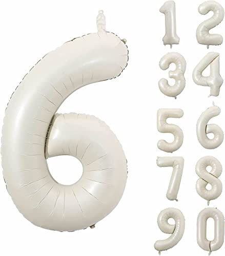 Folienballons * CREME WEISS * Zahl 0 bis 9 als Deko für Geburtstag und Party | 80cm groß | Beige Weiß Zahlen Kindergeburtstag Partydeko Ballon Luftballon, Edition: 6. Geburtstag