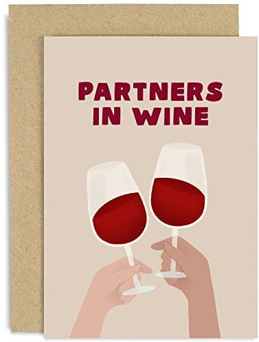 Old English Co. Funny Wine Birthday Card for Women Men - 'Partners in Wine' Humorous Birthday Card for Him or Her - Fun Birthday Card for Best Friend, Sister, Colleague | Blank Inside with Envelope
