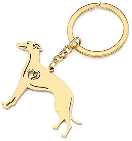 RAIDIN Edelstahl 18K Gold Silber Plattiert Süße Schlüsselanhänger Hund Schlüsselring für Damen Mädchen Geschenke Auto Geldbeutel Schlüssel Zubehör (Gold-152 WHIPPET)