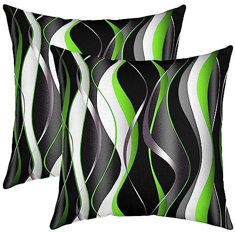 Grün Grau Schwarz Kissenbezug 40x40cm Geometrische Spirale Sofakissen Couchkissen für Sofa Bett Couch Abstrakte Kunst Kissenbezüge 2er Set Modern Luxus Kopfkissenbezug Zierkissenbezüge Kissen Fall