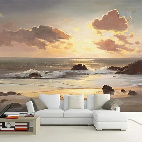KOISEA paysage coucher de soleil mer Papier Peint Adhésif, Vagues de la plage 3D Panoramique Murale, Poster Wallpaper pour Salon Chambre D'enfants Restaurant TV Fond Décoration Muraux 200 x 140cm