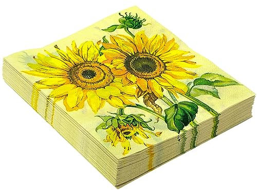 Sonnenblumen Servietten 2-lagig (33 x 33 cm) I 20 Stück I Perfekt für Geburtstage, Partys, Hochzeiten, Kommunion und Feiern I Papierservietten Bunt - Blätter, Rahmen, Ornament I Leaves Frame