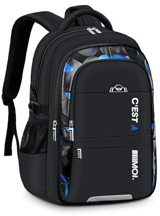 Amythe Schulrucksack Jungen Teenager - Wasserdichter Schulranzen - Leicht & Modisch Ergonomisches Design -Daypack Groß Kinderrucksack Ideal für Schule & Reisen (Schwarz)