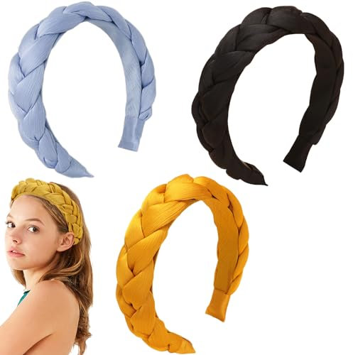 3 Pcs Geflochten Stirnband, Dick Gepolstert Breit Haarreif Vintage Haarband Mode Kopfband für Damen Mädchen