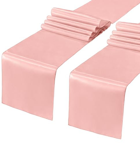 Quimoy 2 Pack Satin Table Runner 12 x 108 Inch, Rose Gold Table Runner for Party Wedding Banquet Birthday Graduation Decoration, Bright Silk Smooth Fabric Party Chair Sashes