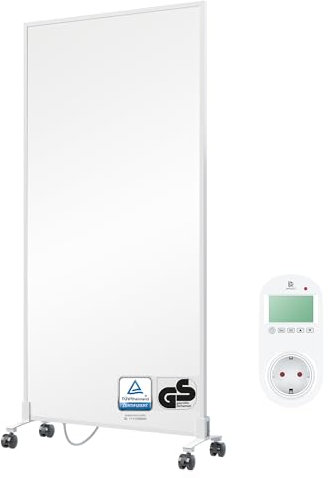 BR Bringer Infrarotheizung Standgerät - 1000 Watt - Energiesparend - Mobile Elektroheizung mit Standfüßen auf Rollen, Steck-Thermostat - 5 Jahre Garantie, TÜV - Deutsche Qualitätsmarke (weiß)