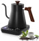 Pilipane Electric Kettle Gooseneck with Wooden Handle, Stainless Steel Water Boiler with Temperature Display, Pour Over Kettle for Coffee and Tea, Keep Warm Function, 1L