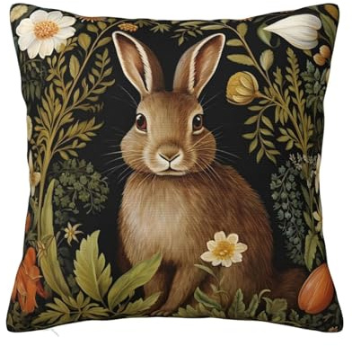 Keebik Kissenbezug im Vintage-Stil, Motiv: Hase, Osterhase, William Morris-Stil, weich, dekorativ, für Heimdekoration, Wohnzimmer, Bett, Couch, Auto, 45,7 x 45,7 cm