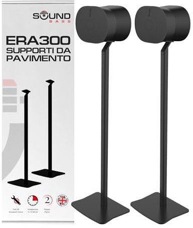 ERA300 Bodenständer, Hochwertiges Metalldesign, Doppelpack (2 Stück), Schwarz, Kompatibel mit Sonos ERA 300 Lautsprecher, Zubehör Inklusive, Kabelmanagement, Entworfen in Großbritannien, Doppel, Paar