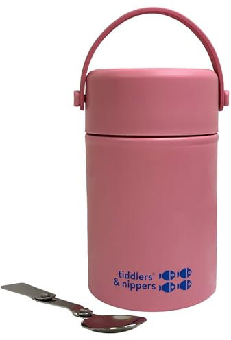 tiddlers & nippers Stainless Steel Vacuum Insulated Double Wall Kids Reusable Food Flask 500ml Capacity | Keeps Cool for 20hrs & Warm for 10hrs+ (Plain Pink)