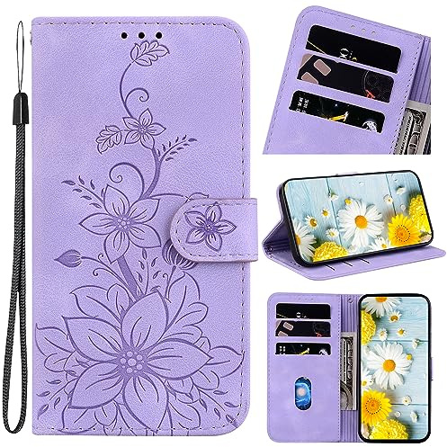 Rosbtib Purple Lilies Flip Case for iPhone 5/5S/SE with Card Slot, Magnetic Closure, PU Leather and TPU Material