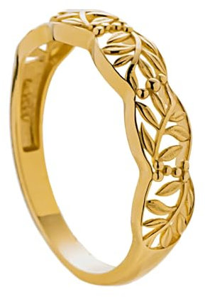 Musihy Damen Goldring 585 Echtgold, Verlobungsring mit ausgehöhltem Blattmuster für Frauen, 14K Gold, Größe 58 (18.5)