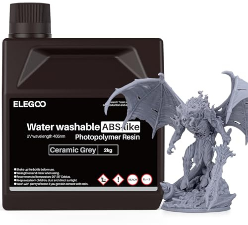 ELEGOO 405nm Wasser Waschbares ABS Like Resin, Grau 2KG | Hohe Zähigkeit, hohe Haltbarkeit, Water Washable 3D Drucker Rapid Harz für LCD/DLP 3D Drucker