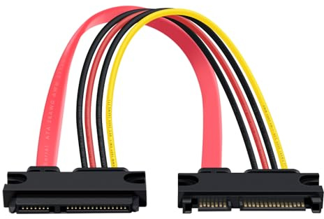 HuaLiSiJi Cable de Extensión SATA de 22 Pines 7 + 15 Cable Alimentación SATA, para SSD, HDD, DVD y Otros Dispositivos (0.5m)