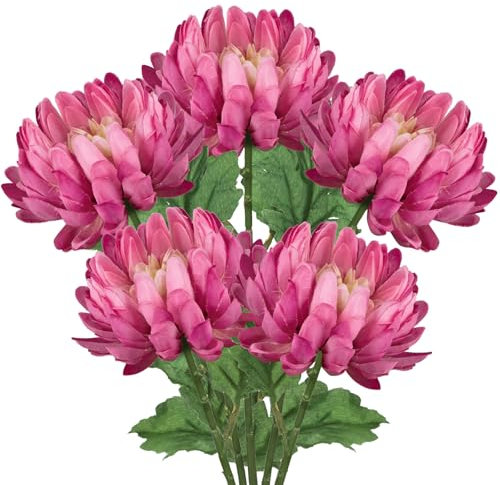 Arborus 5 STK Künstliche Blumen Rosa 58 cm Chrysantheme Strauß Künstlich Kunstzweige mit Blüten Rot Dekoblumen für Vase Deko auf Tisch Regal im Wohnzimer Schlafzimmer Badezimmer Esszimmer