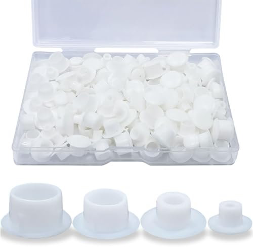 Athyior 130pcs Plastic Hole Plugs White 4 Sizes - Screw Hole Covers Caps Locking Insert End Cap Round Flush Type Fix Plug Snap in Drill Holes Cover for Furniture Cabinet Cupboard Shelves(5/6/8/10mm)