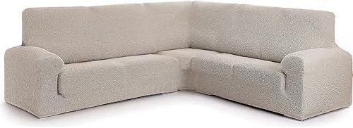 ECOMMERC3 Sofaüberwurf für Ecksofa, 3+2, sehr elastisch, täglicher Schutz und Passform für Sofas, naturfarben, bi-elastisch, atmungsaktiv