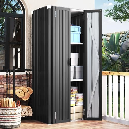 UNIONLINE Outdoor Tall Garden Storage Cupboard & Cabinet | Grey