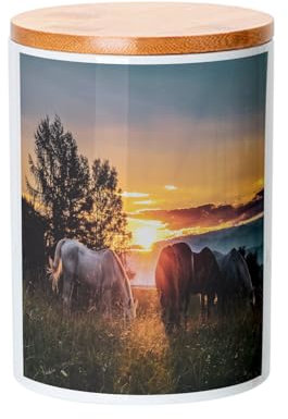 Fabulous Keramiktopf mit Bambusdeckel - Pferde brauen vor Sonnenuntergang - 739 ml (25 oz) - Topf