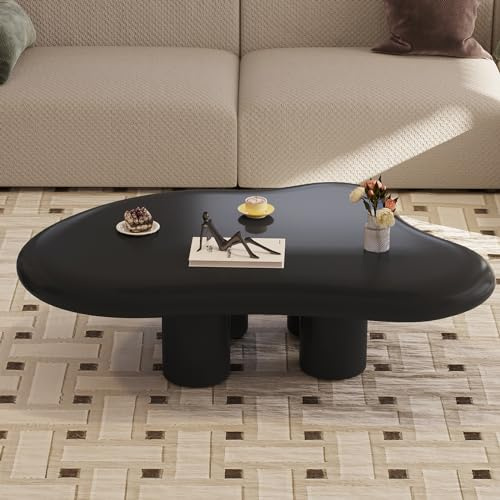 Miuuod Cloud Coffee Table for Living Room,Cream Style Corner Table with 4 Legs,Cute Irregular Shape Side Table-Black