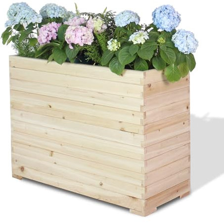 TRUEAURA Wood Raised Planter Box Outdoor Rectangular Large Tall Trough Raised Garden Boxes Flower Bed for Plants Herb Patio Front Porch Balcony Privacy Screen