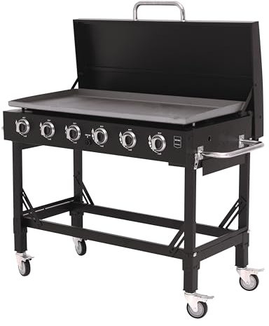 METRO PROFESSIONAL Barbecue Plancha à Gaz avec 6 Brûleurs Dayton, Acier Inoxydable, 22.2 kW, Allumage par Impulsion, 4 roulettes Pivotantes, Pliable, Noir