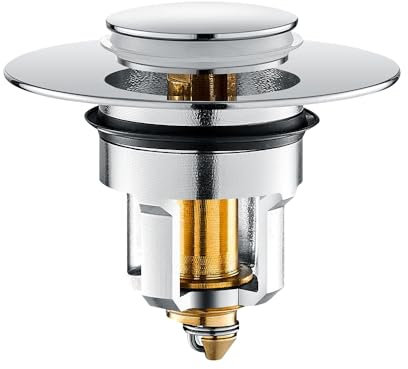 FENGQ Waschbeckenstöpsel, Pop up Abflussstopfen Universal(33-40mm), Edelstahl Badezimmer waschbecken Stecker, Abflusssieb Ablaufgarnitur, Messing Bounce Core Push-Type Drain Plug für Bad und Küche