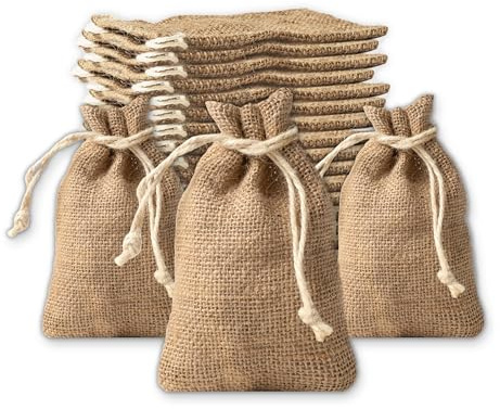 IPEA Jutepåsar i naturlig jute med vit snodd – storlek 15 x 10 cm – 20 stycken – små påsar i äkta jute för bröllopsfavoriter, bröllop, fester, dop, evenemang, presenter - personliga