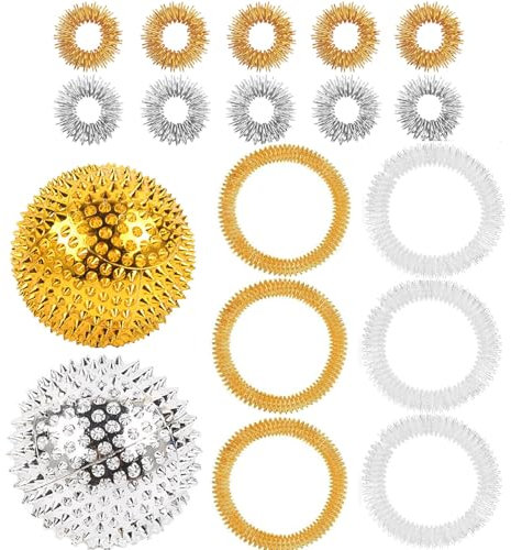 4 Stück Magnetic Massagebälle Set Mit 10 Massageringe & 6 Massage-Armbänder, Skills, Skills Borderline, Skills Panikattacken, Akkupressurringe, Skills Set, Skill Ball, Igelball Hart