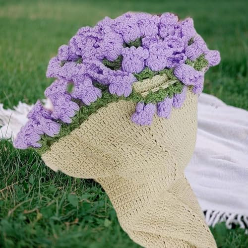 DLZFUDTY Crochet Flowers Rose Bouquet Blanket Handmade, Soft and Lightweight Romantic Rose Flower Bouquet Knitted Throw Blankets, Gift for Mother's Day, Valentine’s Day(Material package) (Purple)