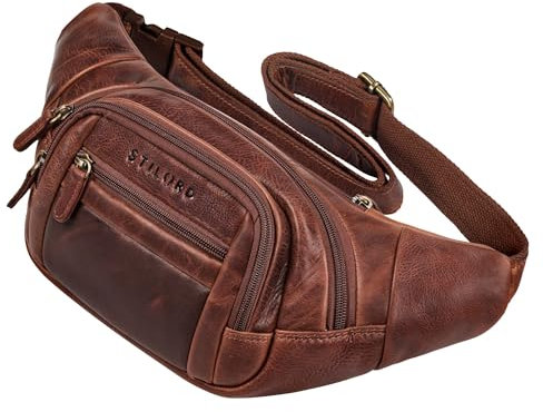 STILORD 'Dublin' Bauchtasche Herren Leder Groß mit vielen Fächern Wasserdicht Diebstahlsicher - Männer Echtleder Gürteltasche XXL - Hüfttasche Leder für Wandern Reisen Festival, Farbe:Kara - Cognac