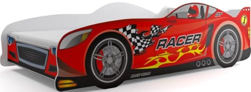 All4All Autobett - Cars - Bett - Kinderbett - 80x160cm - Rennwagenbett - Polizeiauto - Jugendbett - Spielbett (Autorennen, ohne Matratze)