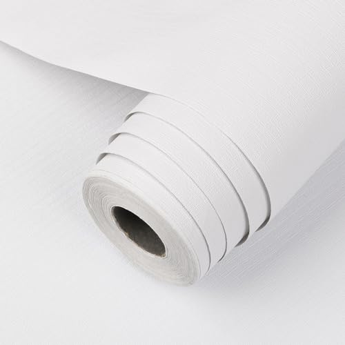 Arthome Abziehen und Aufkleben Klebefolie 40cmx3m Grastuch Strukturiert Tapete Selbstklebende und Abnehmbare Folie Für Schlafzimmer Wohnzimmer Kabinett Wandverkleidung Zum Aufkleben(Weiß）
