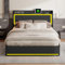 Polsterbett Doppelbett Bettanlage 160x200 cm, Modern Polsterbett, Kopfteil mit LED und USB Ladestation, Stabiler Bettrahmen mit Lattenrost, PU-Leder, Ohne Matratze (Schwarz-C)