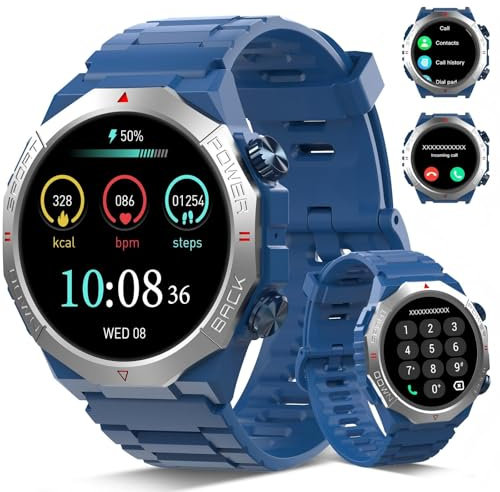 Smartwatch Uomo Militare con Chiamate Bluetooth, 1.39 HD Orologio Smart watch con 110+ Modalità Sportive, IP68 Impermeabile Tracker Attività con Sonno/Cardiofrequenzimetro per Android iOS, Blu