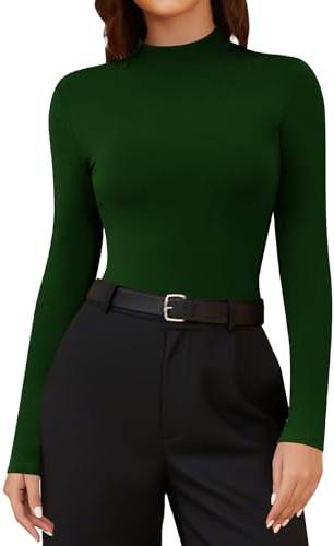 SHAPERIN Mock Turtle Neck Tops for Women Long Sleeve High Neck T-Shirt Blouse Baselayer Undershirt, Dark Green, XL