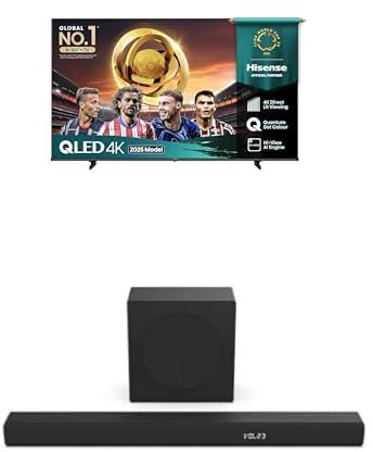 Hisense TV & Soundbar Bundle: 65E7QTUK QLED TV plus the HS3100 Soundbar – vivid Quantum Dot colour and crisp cinematic sound