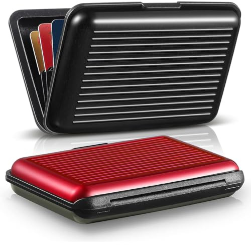 DIFLAX 2 Pezzi Porta Carte, Portacarte RFID in Alluminio Smart Schermato, Protezione RFID Tessere Credito, Carte di Credito, per Uomini e Donne (Rosso/Nero)