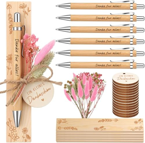 Charfia 6 Sets Dankeschön Geschenke, Ein Kleines Dankeschön Geschenke, Danke für Alles Kugelschreiber Geschenke, Holz Kugelschreiber Sets mit Spruch, Abschiedsgeschenk für Kollegen (Danke für Alles)