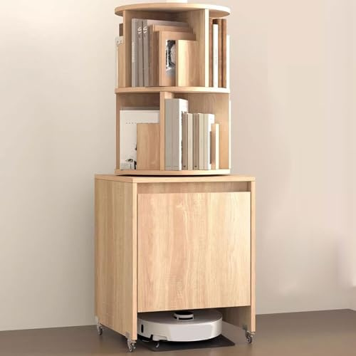 Armoire for Aspirateur Robot Armoire De Rangement Multifonctionnelle Étagère Supérieure Pivotante Fabriqué en Contreplaqué Massif roulettes Silencieuses(Original Wood,50 * 50 * 131.5cm)