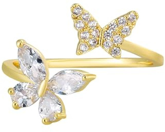AMDXD Gold 750 18K Hochzeitsring Echtes, Freundschaftsringe Schmetterling mit Moissanit Marquiseschliff Weiß, Pärchen Ringe Gelbgold Au750, Gr.53 (16.9)