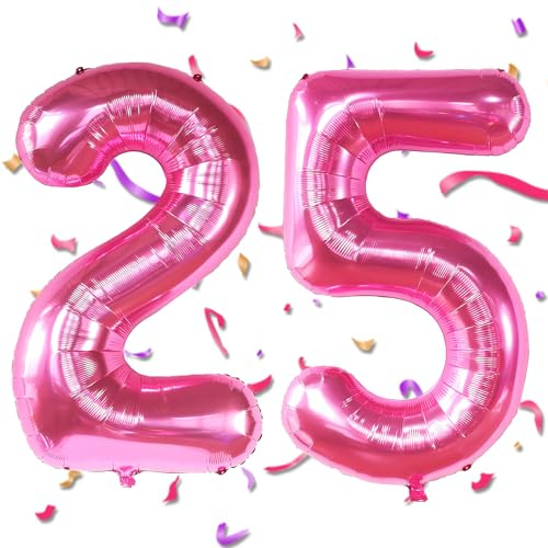 Luftballon Zahlen 25 Rosa,40 Zoll Heißes Rosa Luftballon 25,Rosa Zahlenballon 25 Helium Ballon Folienballon 25. Geburtstagsdeko for Männer Frauen 25.Geburtstagsparty Jubiläum