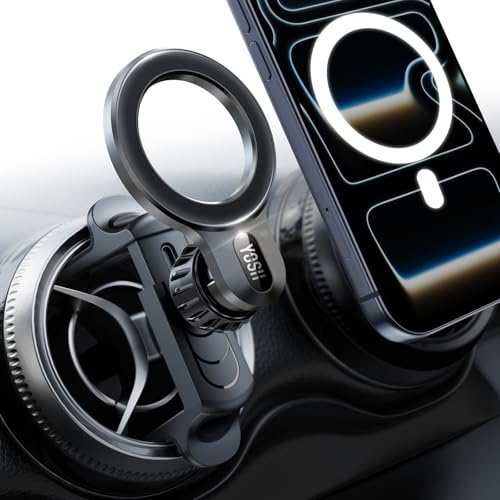 YOSH Mercedes Handyhalterung für Magsafe, perfekt für A/B/C/V/GLA/GLC/CLA | 2.0 Upgrade Federclip für Handyhalterung Mercedes Runde Lüftung, Schnelle Montage für iPhone Samsung Pixel, 20× N56‑Magnete