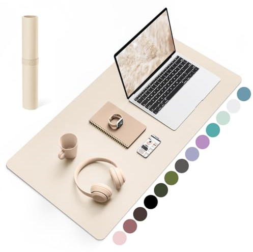 YSAGi Non-Slip Desk Pad, Waterproof PVC Leather Desk Table Protector, Ultra Thin Large Mouse Pad, Easy Clean Laptop Desk Writing Mat for Office Work/Home/Decor (80 x 40 cm, Beige)