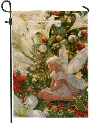 Feengarten-Flagge, Weihnachts-Lilie, Weihnachtsbaum, grün, doppelseitig, Jute, Hof, dekorative Flaggen für den Außenbereich, Rasen, Veranda, Terrasse, Eingang, 30,5 x 45,7 cm